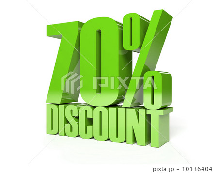 70 percent discount. Green shiny text. Concept 3D illustration. 70 percent discount. Green shiny text. Concept 3D illustration. 10136404