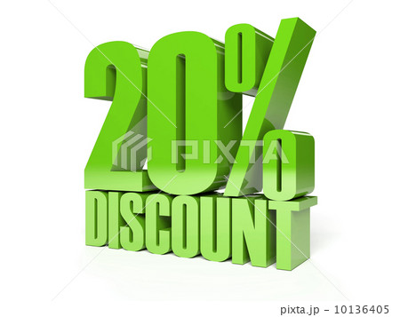 20 percent discount. Green shiny text. Concept 3D illustration. 10136405