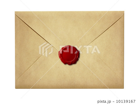 mail envelope or letter sealed with wax seal stamp isolated on w 10139167