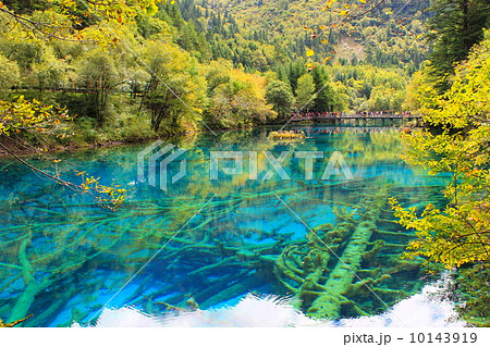 九寨溝の綺麗な湖の写真素材