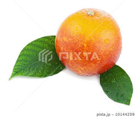 Blood orange with green leaves isolated on white background. 10144209