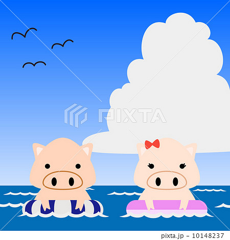 カレンダー用イラスト素材　８月　豚　正方形 10148237