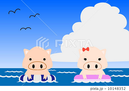 カレンダー用イラスト素材 8月 豚 横長 カレンダー用イラスト素材 8月 豚 横長 10148352