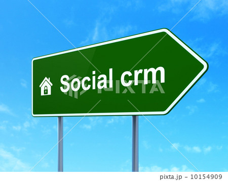 Finance concept: Social CRM and Home on road sign background 10154909