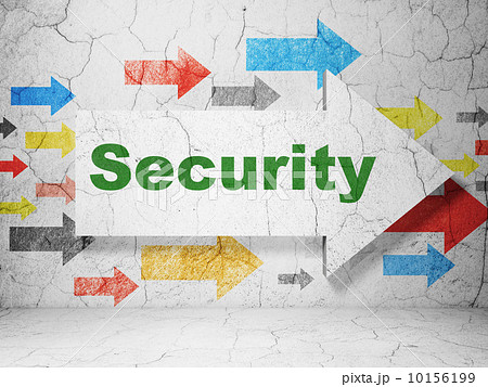 Safety concept: arrow with Security on grunge wall background 10156199