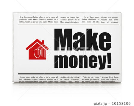 Finance concept: newspaper with Make Money! and Home Finance concept: newspaper with Make Money! and Home 10158106