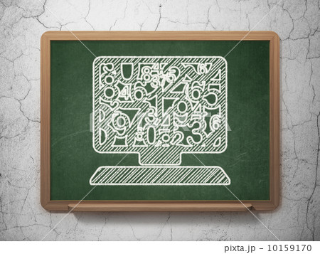 Education concept: Computer Pc on chalkboard background 10159170