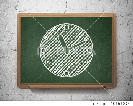Timeline concept: Clock on chalkboard background 10163038