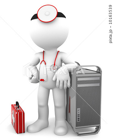 Medic with computer tower. Computer repair concept 10163539