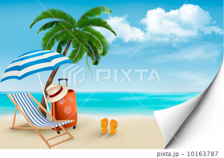 Beach with palm trees and beach chair. Summer vacation concept b 10163787