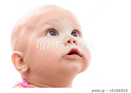 Isolated on white portrait of a little nice Caucasian baby surpr 10166850