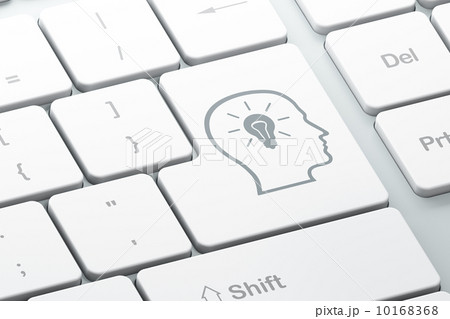 Data concept: Head With Lightbulb on keyboard background 10168368