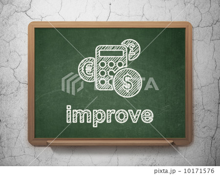 Business concept: Calculator and Improve on chalkboard Business concept: Calculator and Improve on chalkboard 10171576