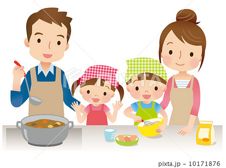 料理をする親子のイラスト素材
