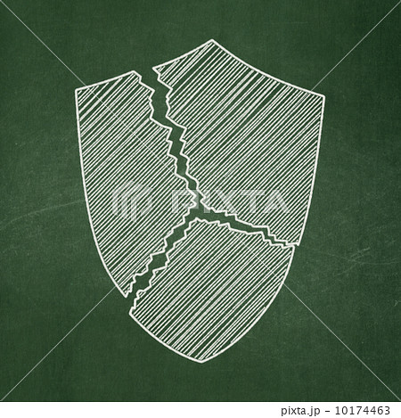 Safety concept: Broken Shield on chalkboard background 10174463