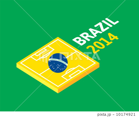 Flat green soccer field, brazil flag 10174921