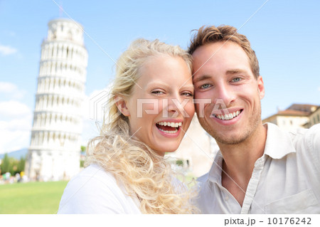 Young couple happy having fun on travel to Pisa 10176242