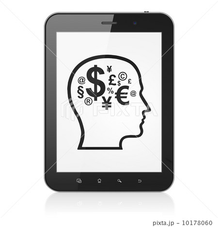 Advertising concept: Head With Finance Symbol on tablet Advertising concept: Head With Finance Symbol on tablet 10178060