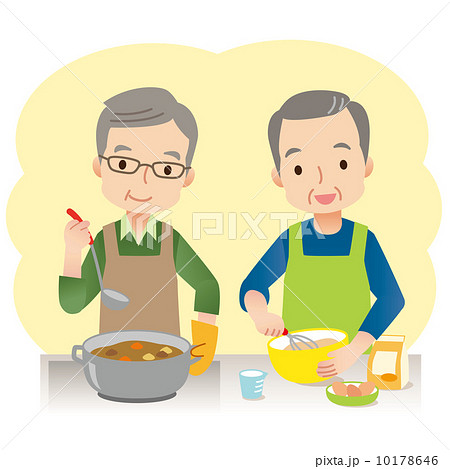 料理をする男性 高齢者のイラスト素材