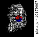 SOUTH KOREA map and words cloud with larger cities isolated on b 10179097
