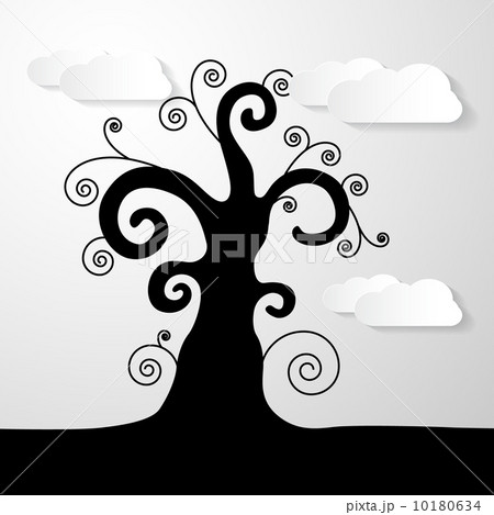 Abstract Vector Black Tree Illustration With Paper Clouds Abstract Vector Black Tree Illustration With Paper Clouds 10180634