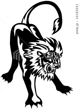 Lion Big Cat Attacking Retroのイラスト素材