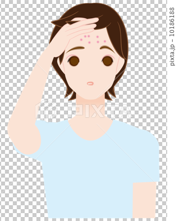 おでこニキビに悩やむ男の子 10186188
