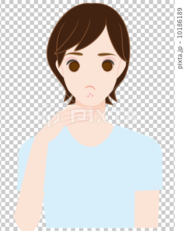 顎ニキビに悩やむ男の子 10186189