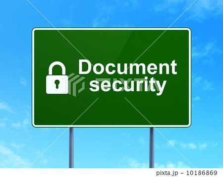 Protection concept: Document Security and Padlock on road sign Protection concept: Document Security and Padlock on road sign 10186869