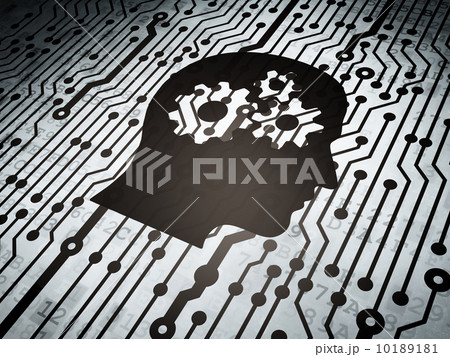 Data concept: circuit board with Head With Gears Data concept: circuit board with Head With Gears 10189181
