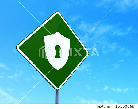 Privacy concept: Shield With Keyhole on road sign background Privacy concept: Shield With Keyhole on road sign background 10190069