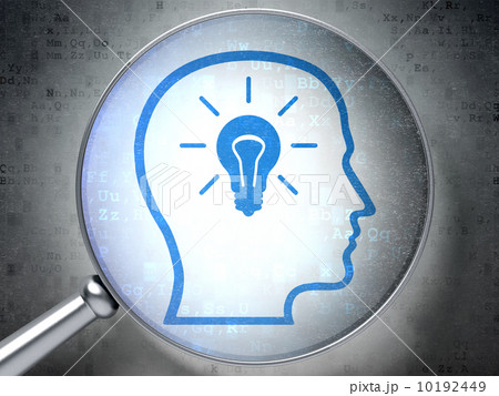 Education concept:  Head With Lightbulb with optical glass on di 10192449