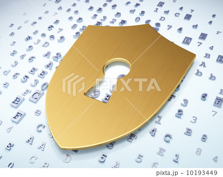 Safety concept: Golden Shield With Keyhole on digital background Safety concept: Golden Shield With Keyhole on digital background 10193449