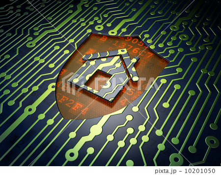 Protection concept: Shield on circuit board background 10201050