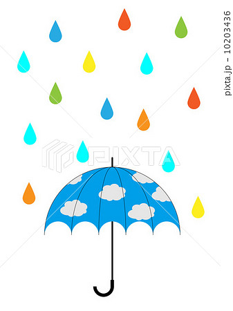 カラフル雨と青空の傘のイラスト素材