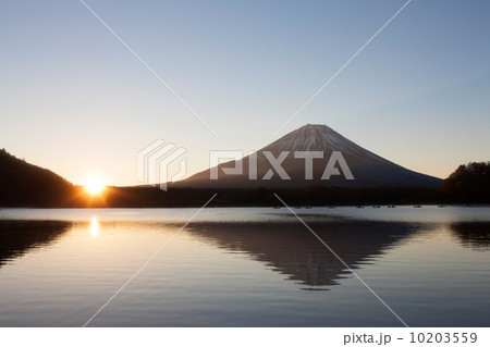 精進湖から夜明けの富士山 10203559