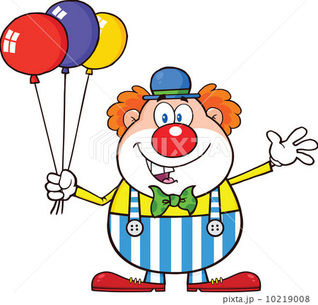 Funny Clown Cartoon Character With Balloons And Waving Funny Clown Cartoon Character With Balloons And Waving 10219008