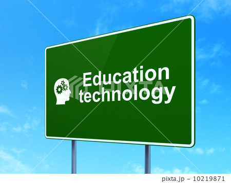 Education concept: Education Technology and Head With Gears on road sign background 10219871