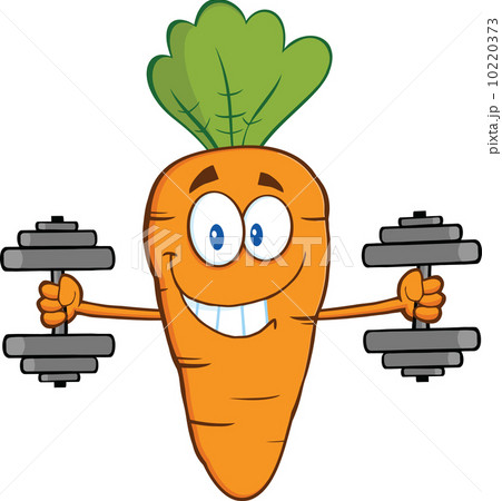 Smiling Carrot Cartoon Character Exercising With Dumbbells 10220373