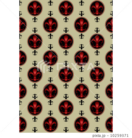 Red heraldic lily on light green seamless background  10259371