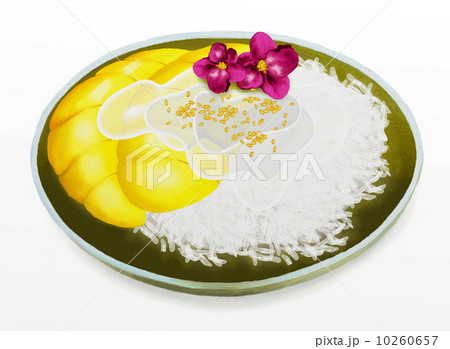 Thai Dessert, Mango with Coconut Sticky Rice and Orchid Flower 10260657