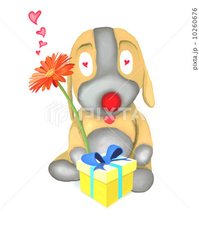 Dog Doll Holding Flower and Gift Box Dog Doll Holding Flower and Gift Box 10260676