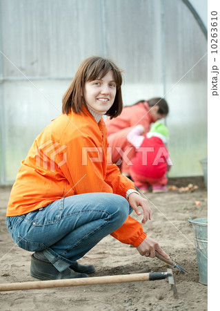 family works in greenhouse 10263610