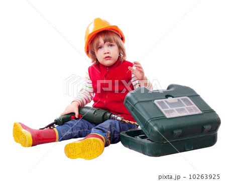 Baby builder in hardhat with working tools Baby builder in hardhat with working tools 10263925