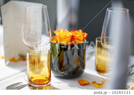 table set for wedding or another catered event dinner. table set for wedding or another catered event dinner. 10265131