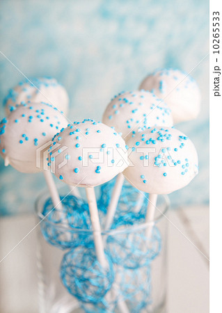 Wedding cake pops in white and soft blue. 10265533