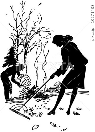 Couple Raking Leavesのイラスト素材 [10271438] - PIXTA