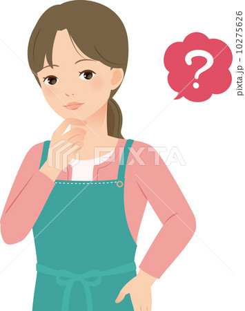 首をかしげるエプロン姿の女性のイラスト素材