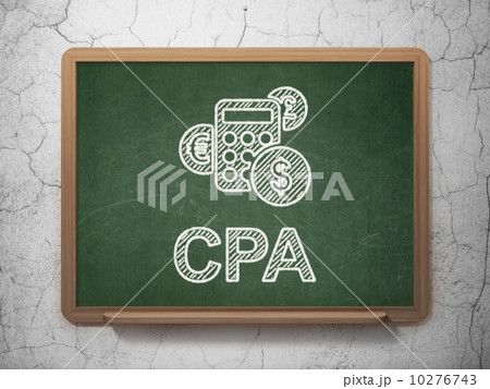 Finance concept: Calculator and CPA on chalkboard background 10276743