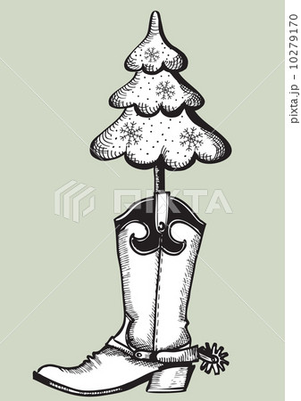 Cowboy boot with christmas tree.Black graphic 10279170